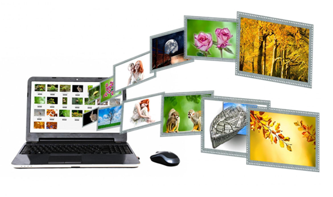 laptop with images coming out